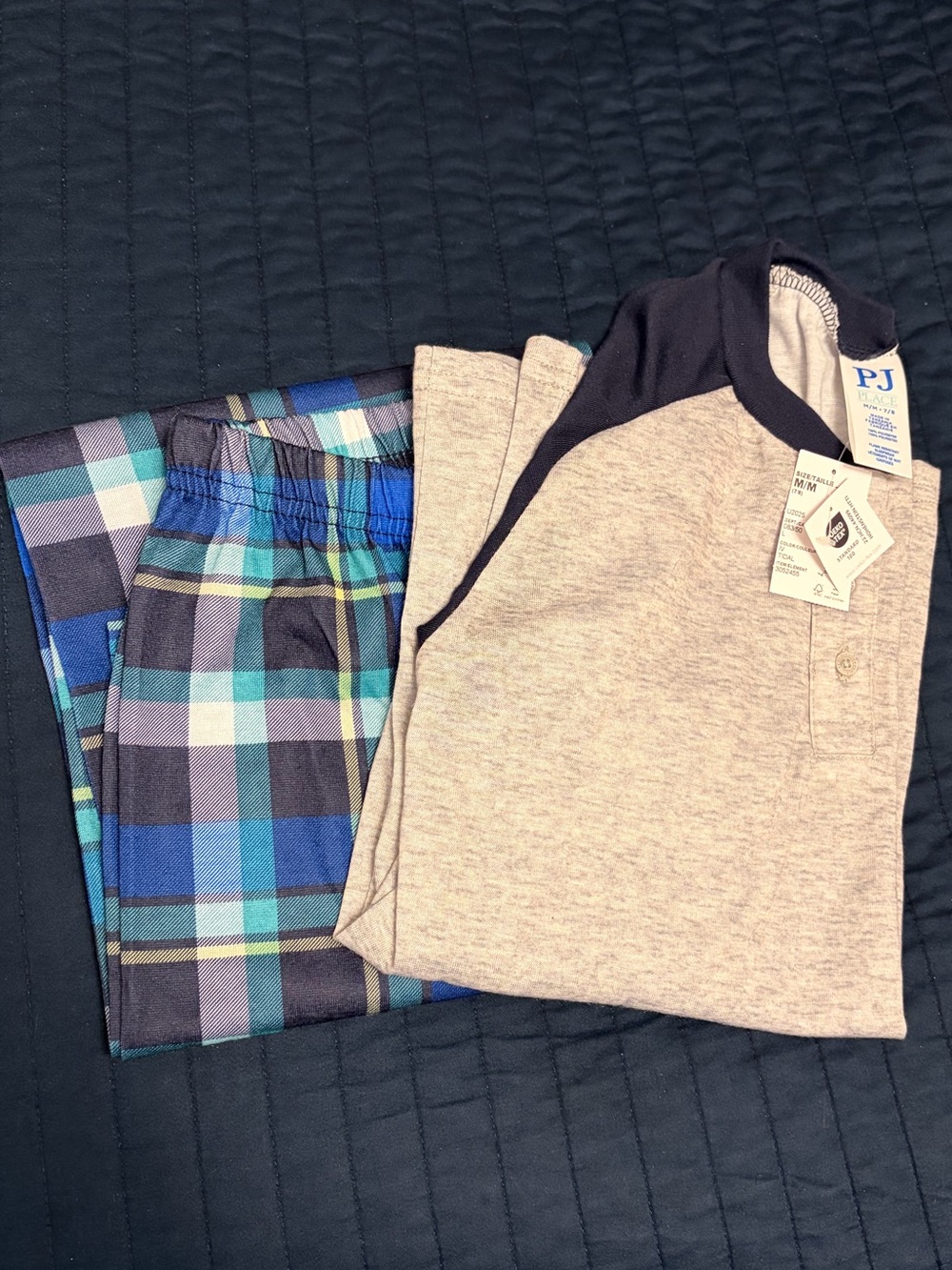 PJ Place Boys 7/8 Plaid & Heather Gray Two-Piece Pajama Set